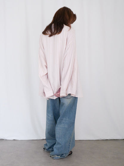 Linen-like sheer ストライプワイドシャツ