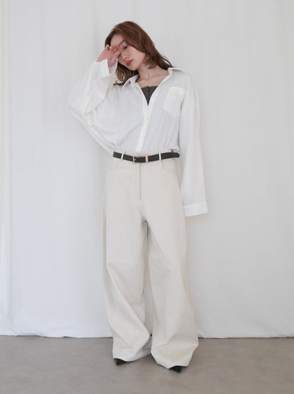Linen-like sheer ストライプワイドシャツ