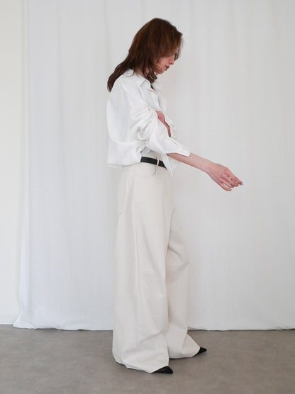 Linen-like sheer ストライプワイドシャツ