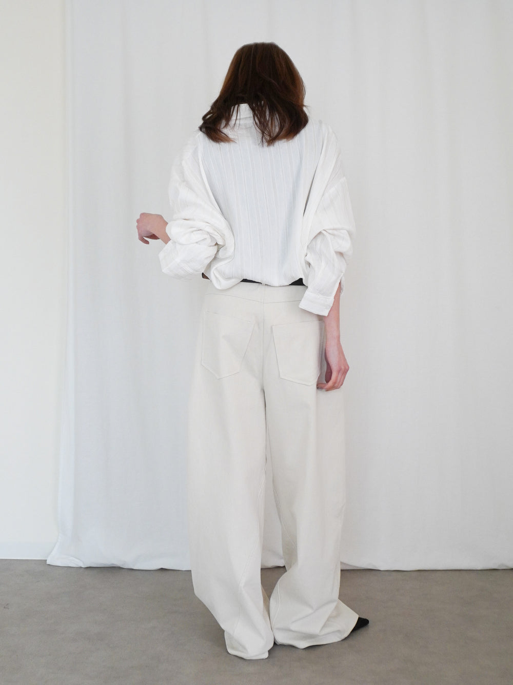 Linen-like sheer ストライプワイドシャツ