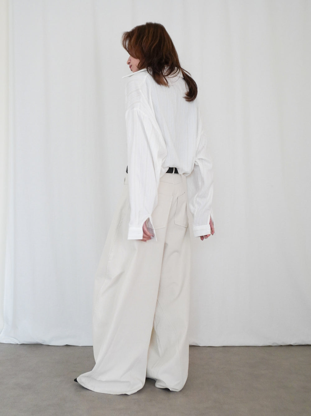 Linen-like sheer ストライプワイドシャツ