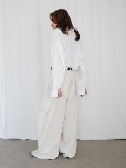 Linen-like sheer ストライプワイドシャツ