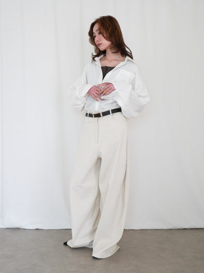 Linen-like sheer ストライプワイドシャツ