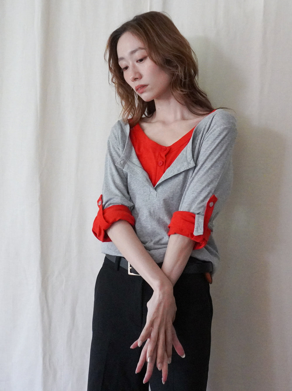 Soft scoop ヘンリーネックカットソー