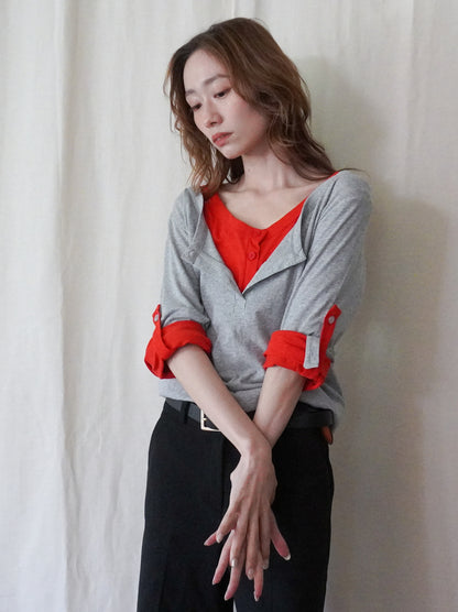 Soft scoop ヘンリーネックカットソー
