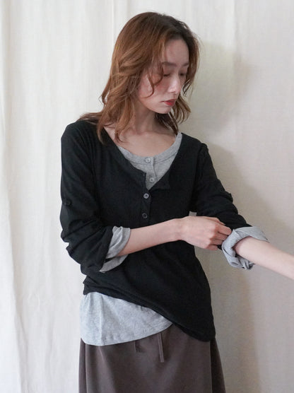 Soft scoop ヘンリーネックカットソー