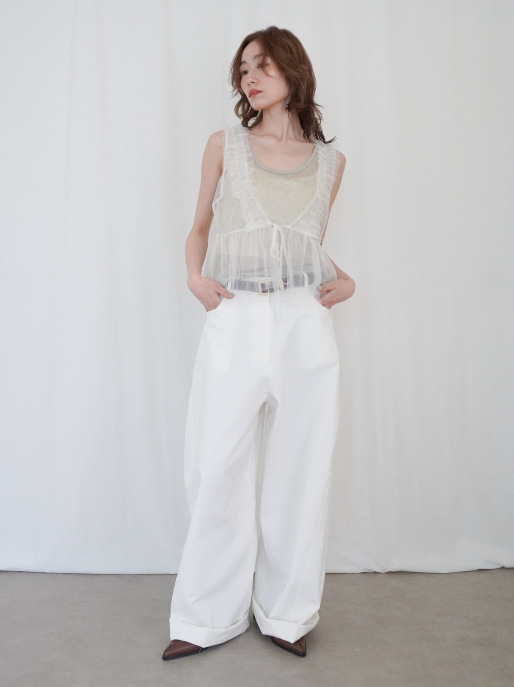 Sheer ribbed レイヤードタンクトップ