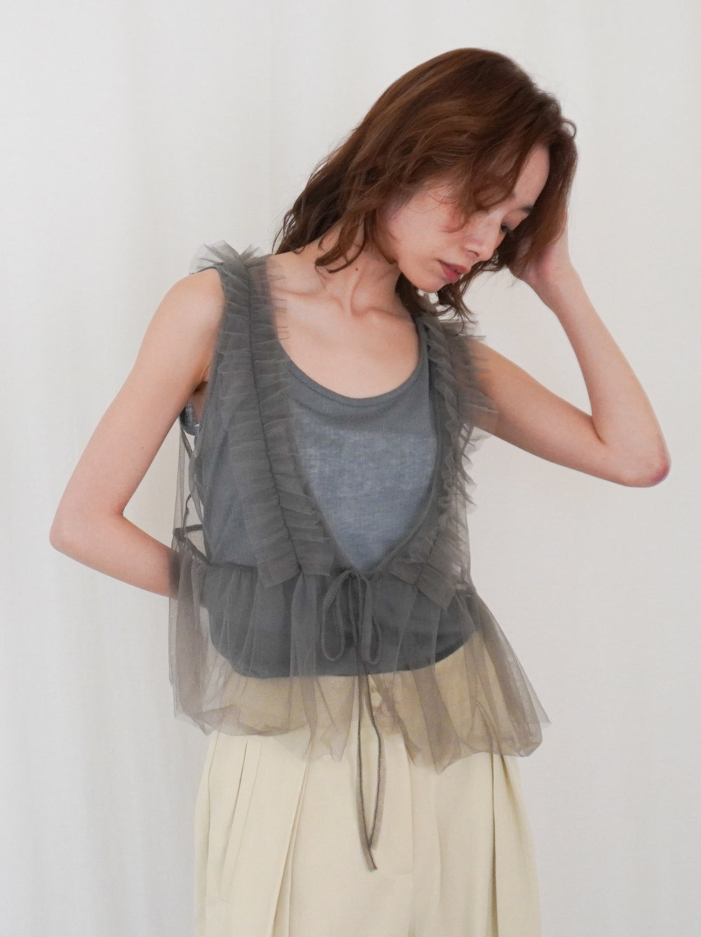 Sheer ribbed レイヤードタンクトップ