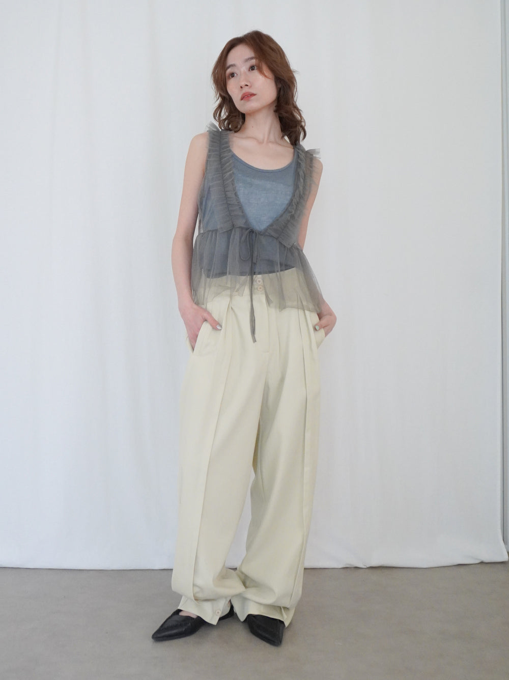 Sheer ribbed レイヤードタンクトップ