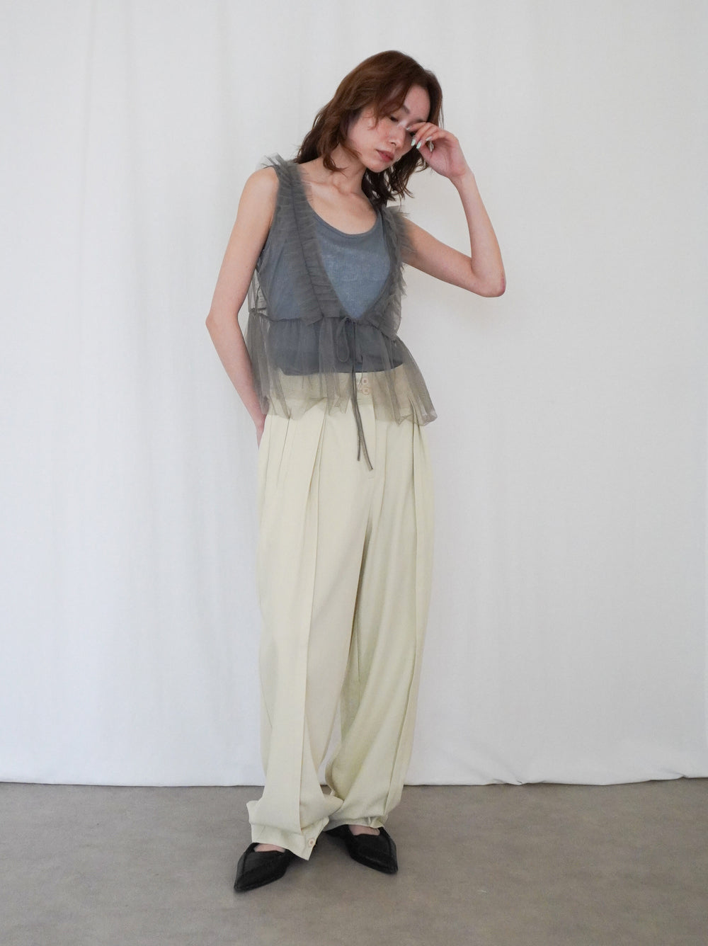 Sheer ribbed レイヤードタンクトップ