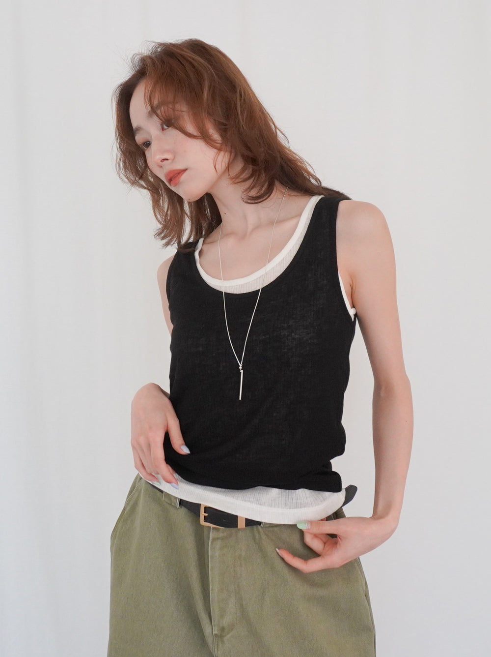 Sheer ribbed レイヤードタンクトップ