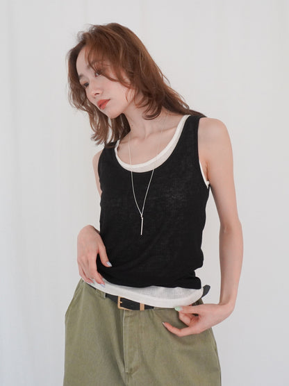 Sheer ribbed レイヤードタンクトップ