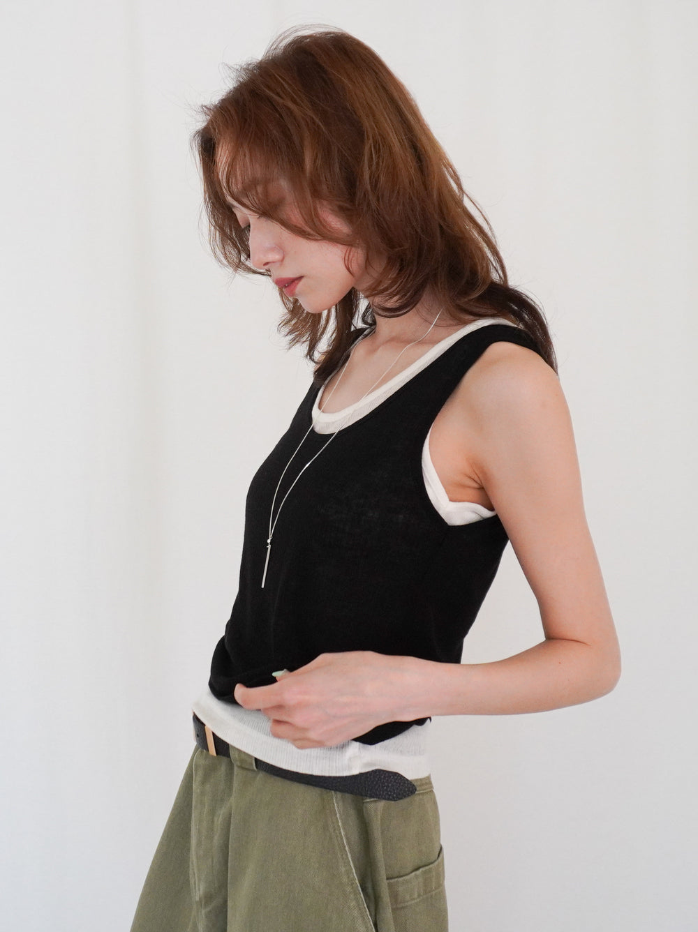 Sheer ribbed レイヤードタンクトップ