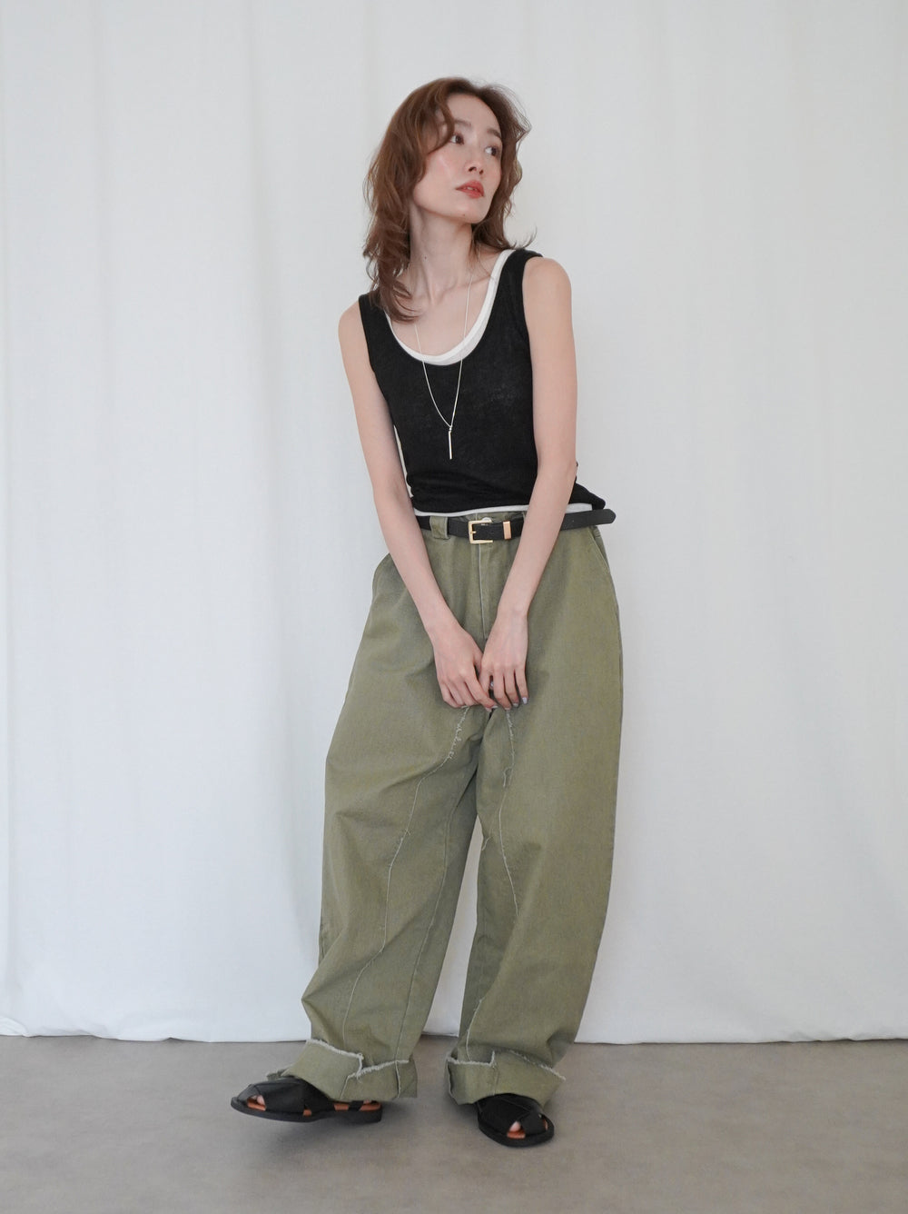 Sheer ribbed レイヤードタンクトップ