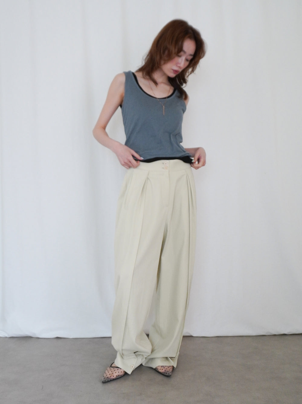 Sheer ribbed レイヤードタンクトップ