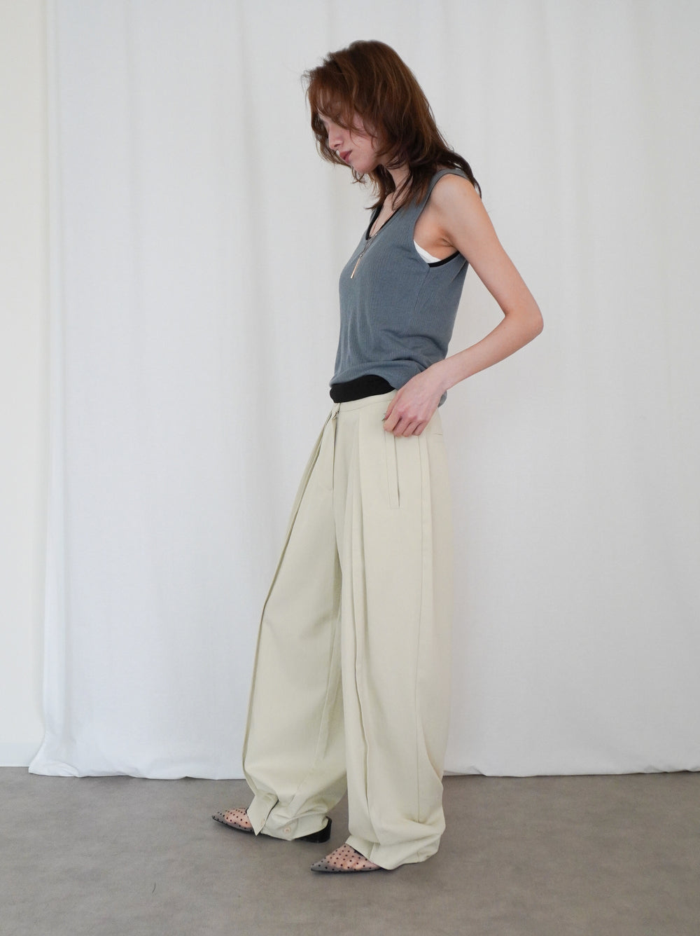 Sheer ribbed レイヤードタンクトップ