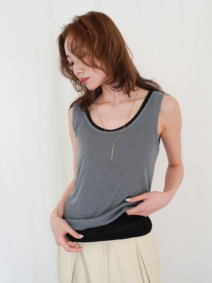Sheer ribbed レイヤードタンクトップ