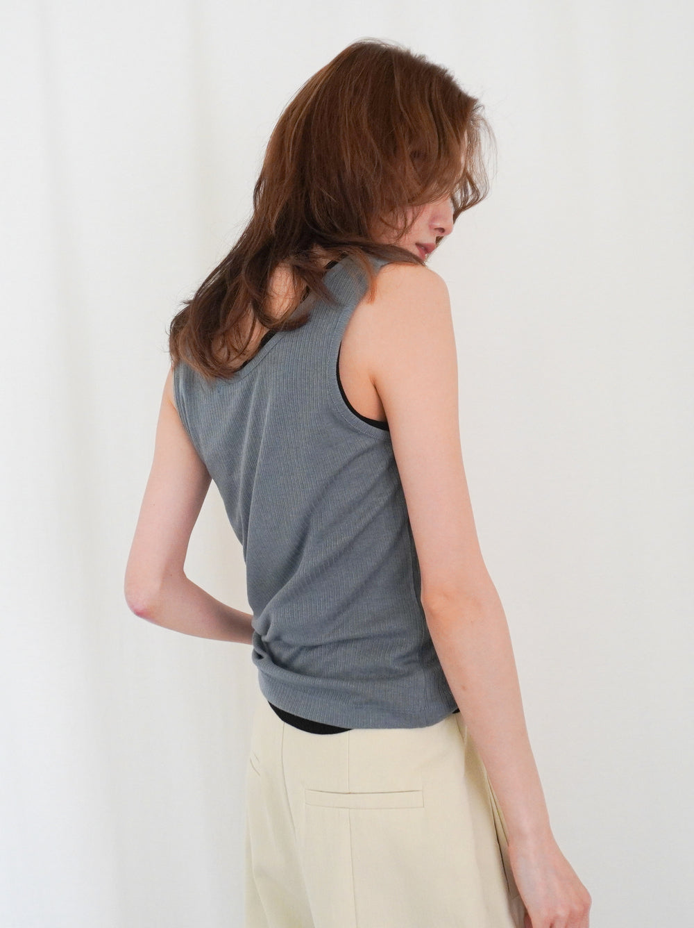 Sheer ribbed レイヤードタンクトップ