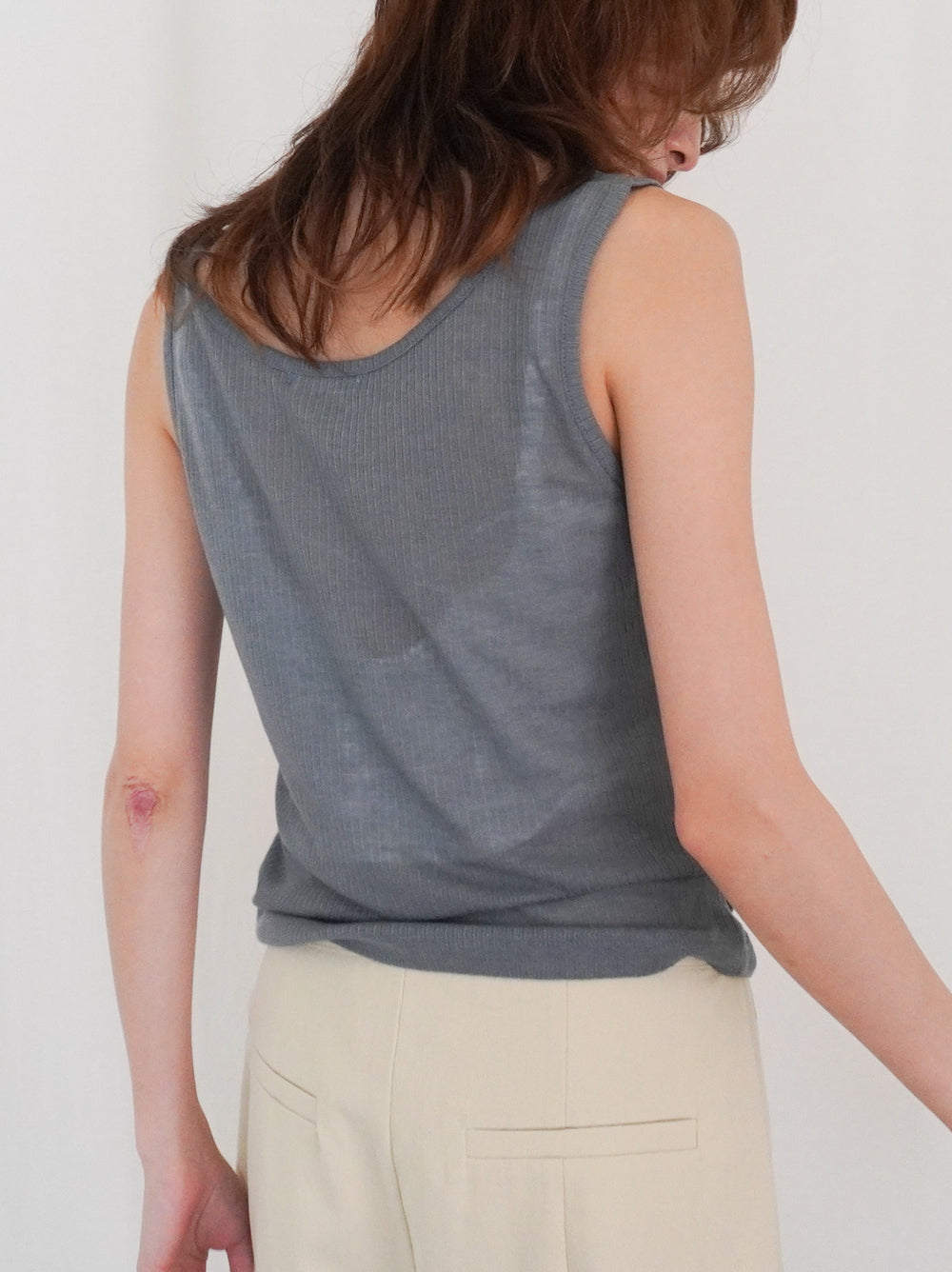 Sheer ribbed レイヤードタンクトップ