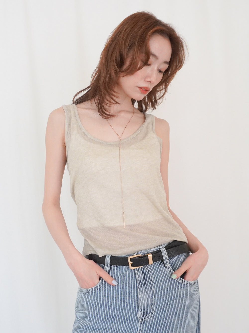 Sheer ribbed レイヤードタンクトップ