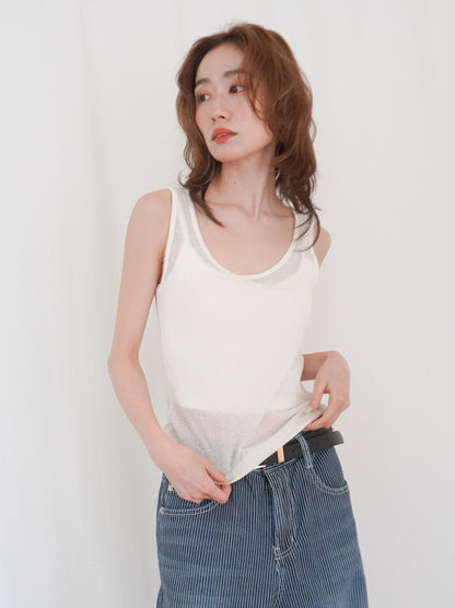 Sheer ribbed レイヤードタンクトップ