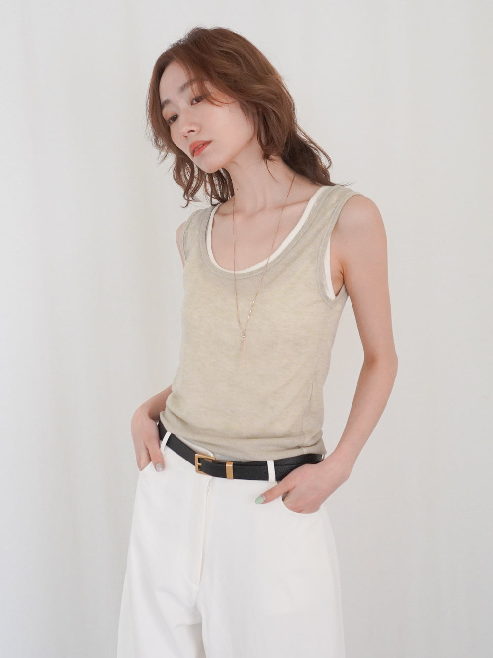 Sheer ribbed レイヤードタンクトップ