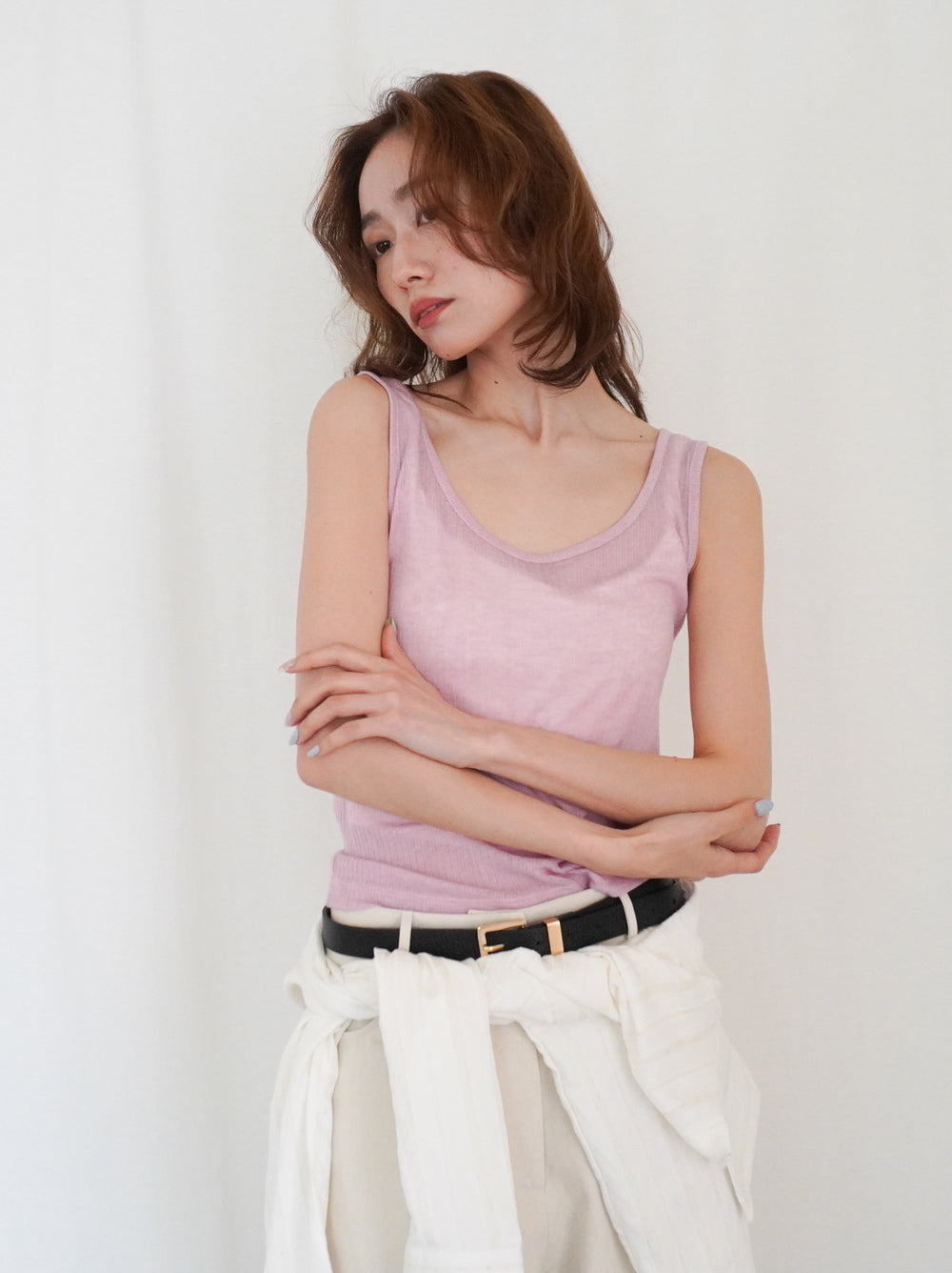 Sheer ribbed レイヤードタンクトップ