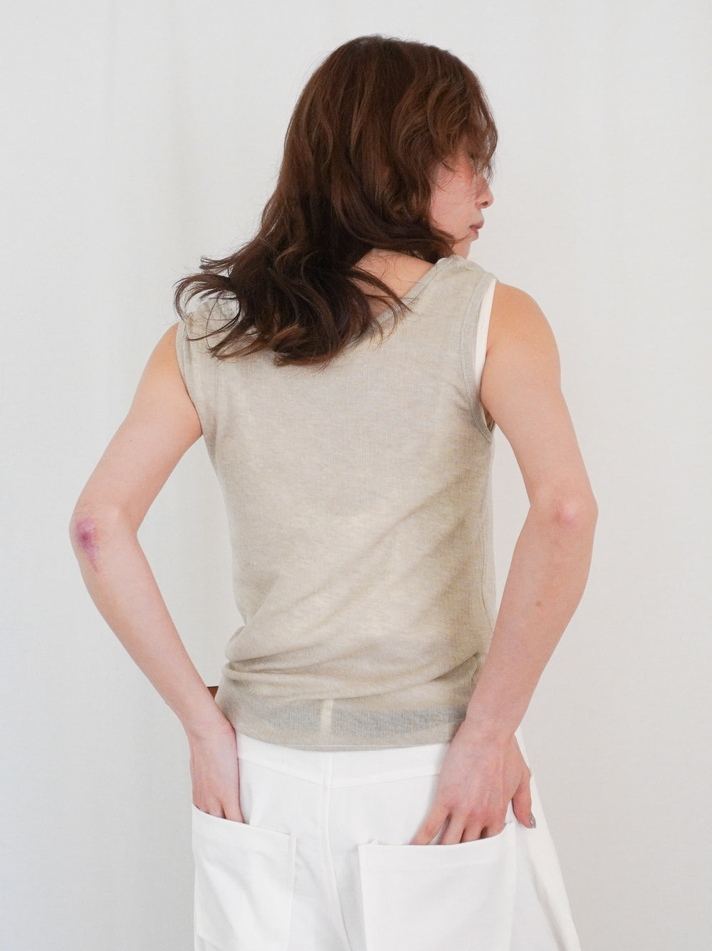 Sheer ribbed レイヤードタンクトップ