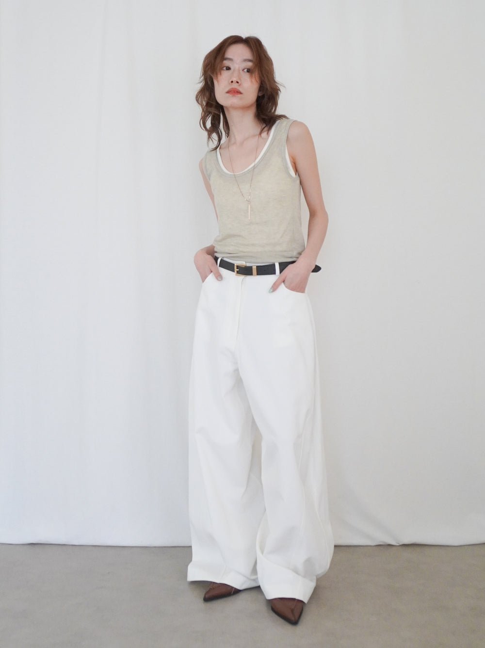 Sheer ribbed レイヤードタンクトップ