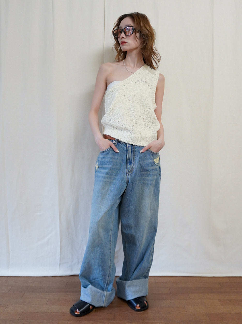 Texture One Shoulder レイヤードニット