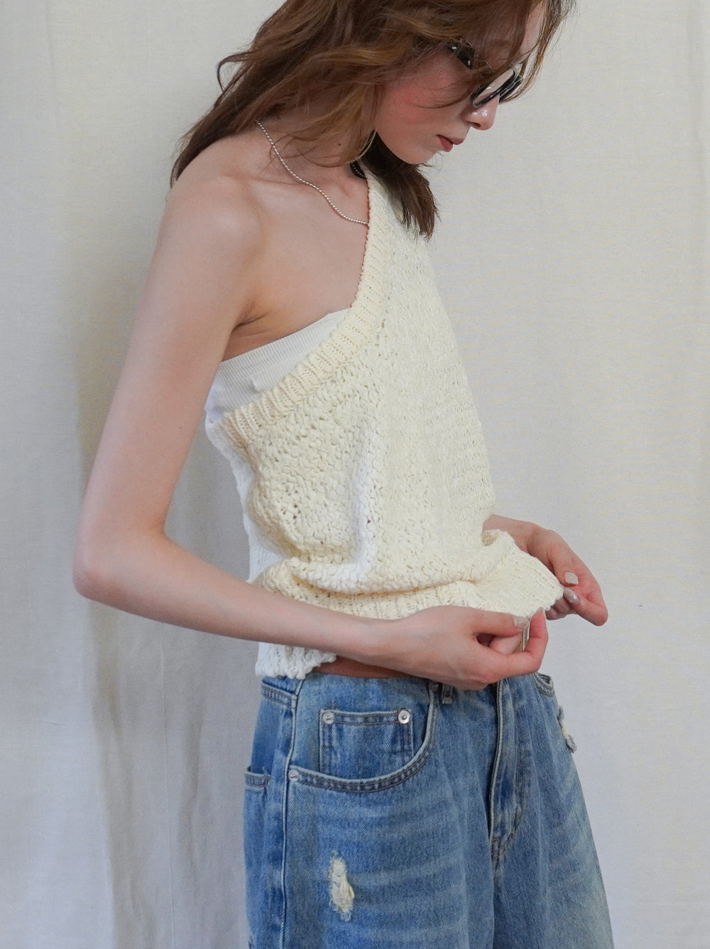 Texture One Shoulder レイヤードニット