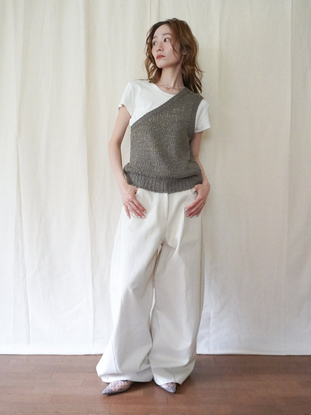 Texture One Shoulder レイヤードニット