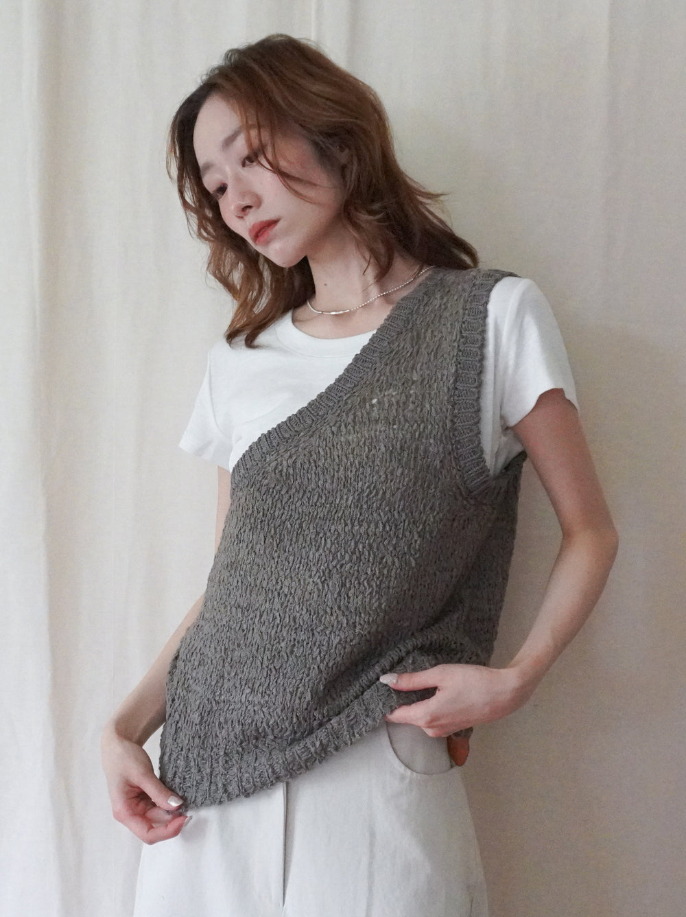 Texture One Shoulder レイヤードニット