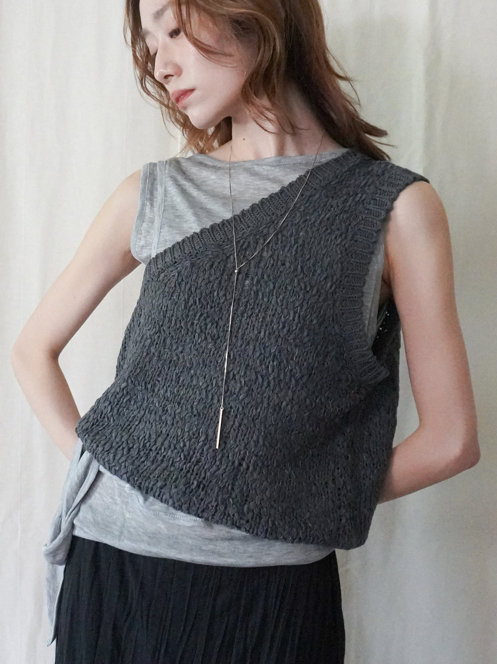 Texture One Shoulder レイヤードニット