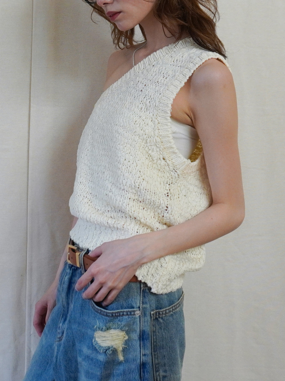 Texture One Shoulder レイヤードニット
