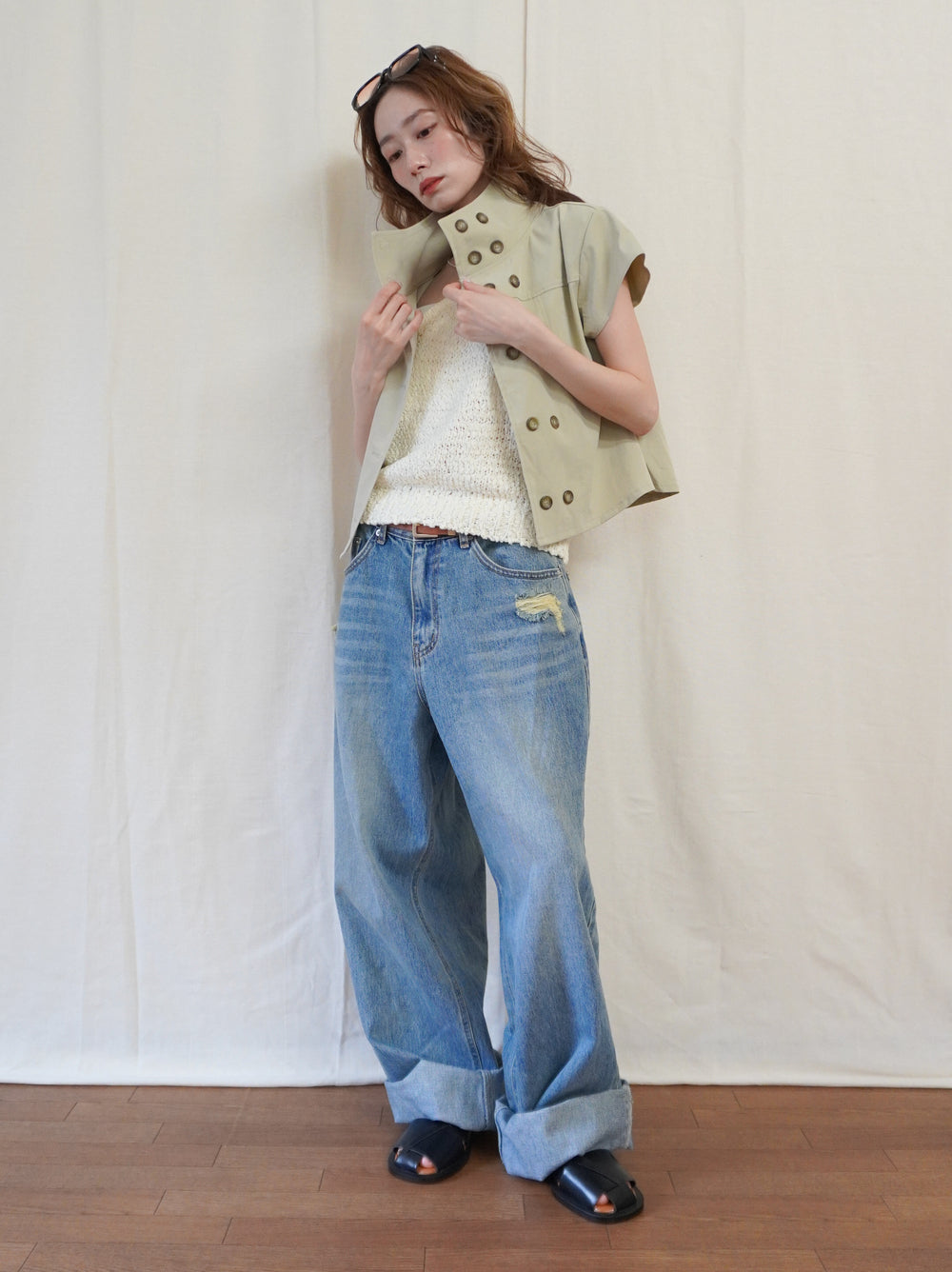 High-neck double button ショートジャケット