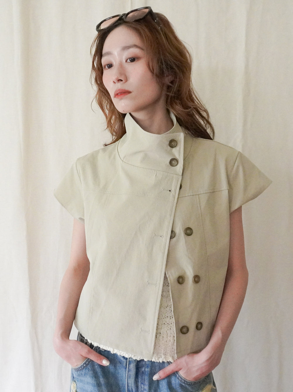High-neck double button ショートジャケット