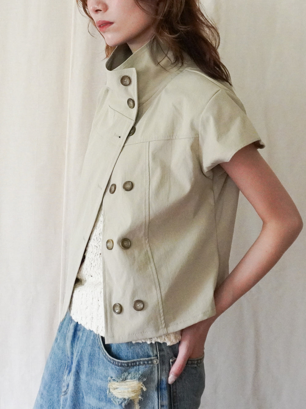 High-neck double button ショートジャケット