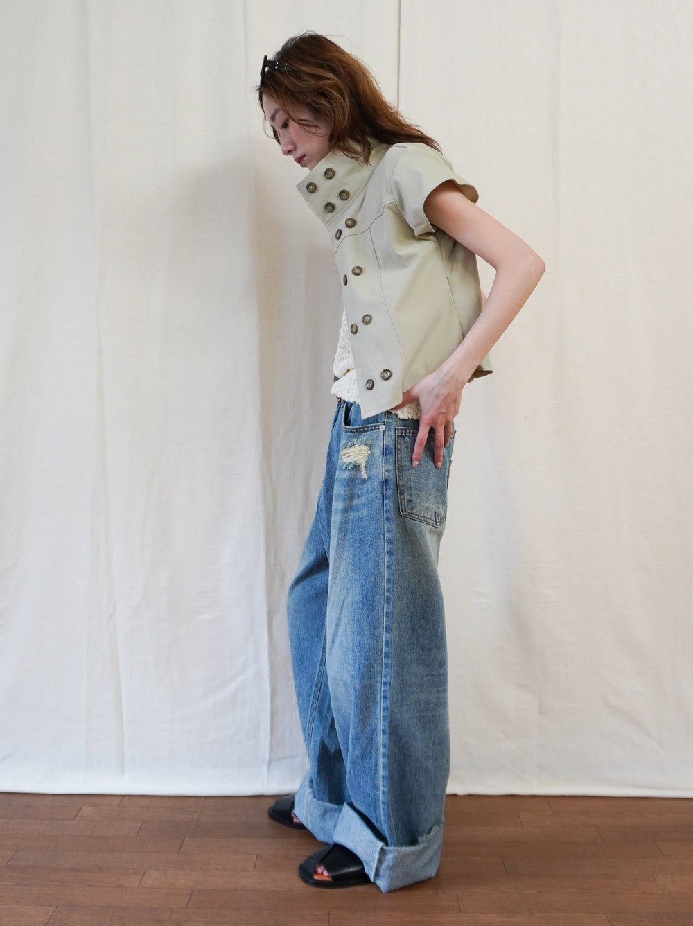 High-neck double button ショートジャケット