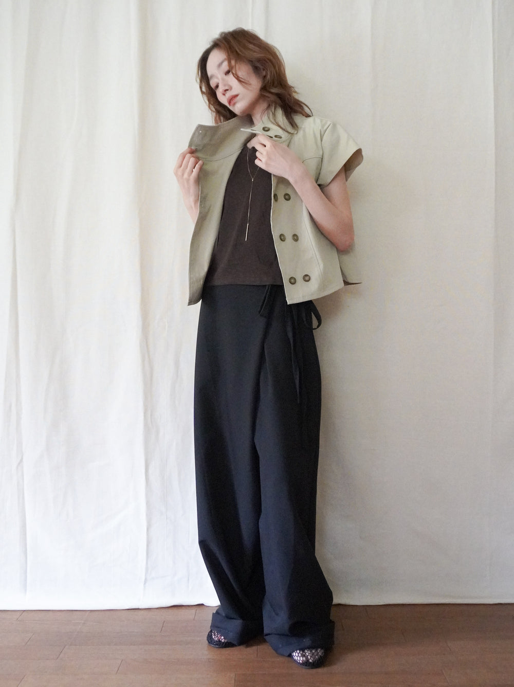 High-neck double button ショートジャケット