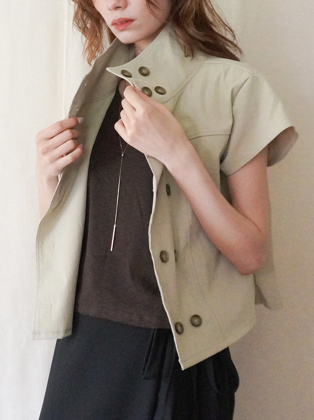 High-neck double button ショートジャケット
