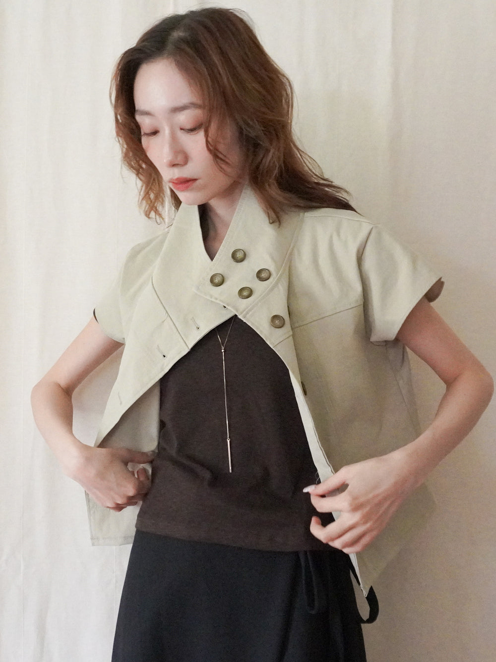 High-neck double button ショートジャケット