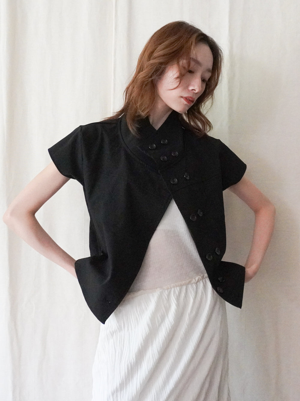High-neck double button ショートジャケット