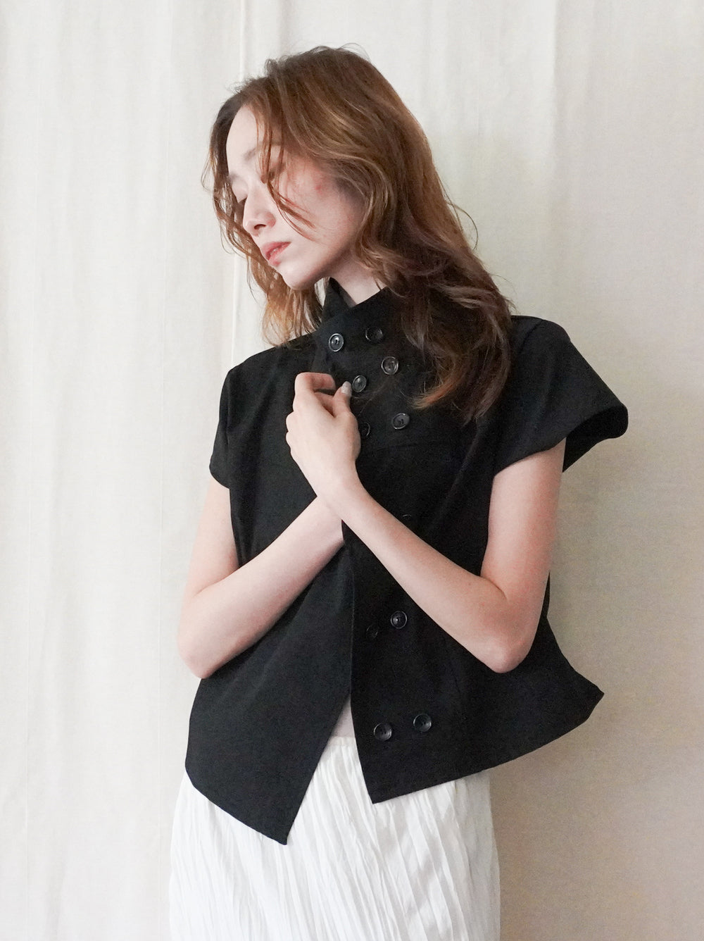 High-neck double button ショートジャケット