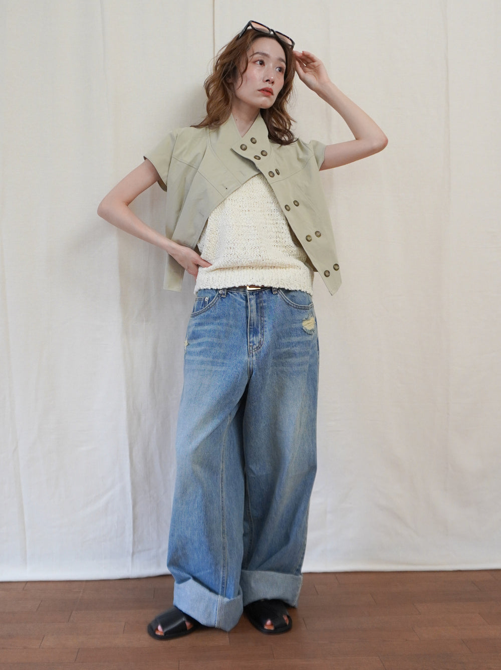 High-neck double button ショートジャケット