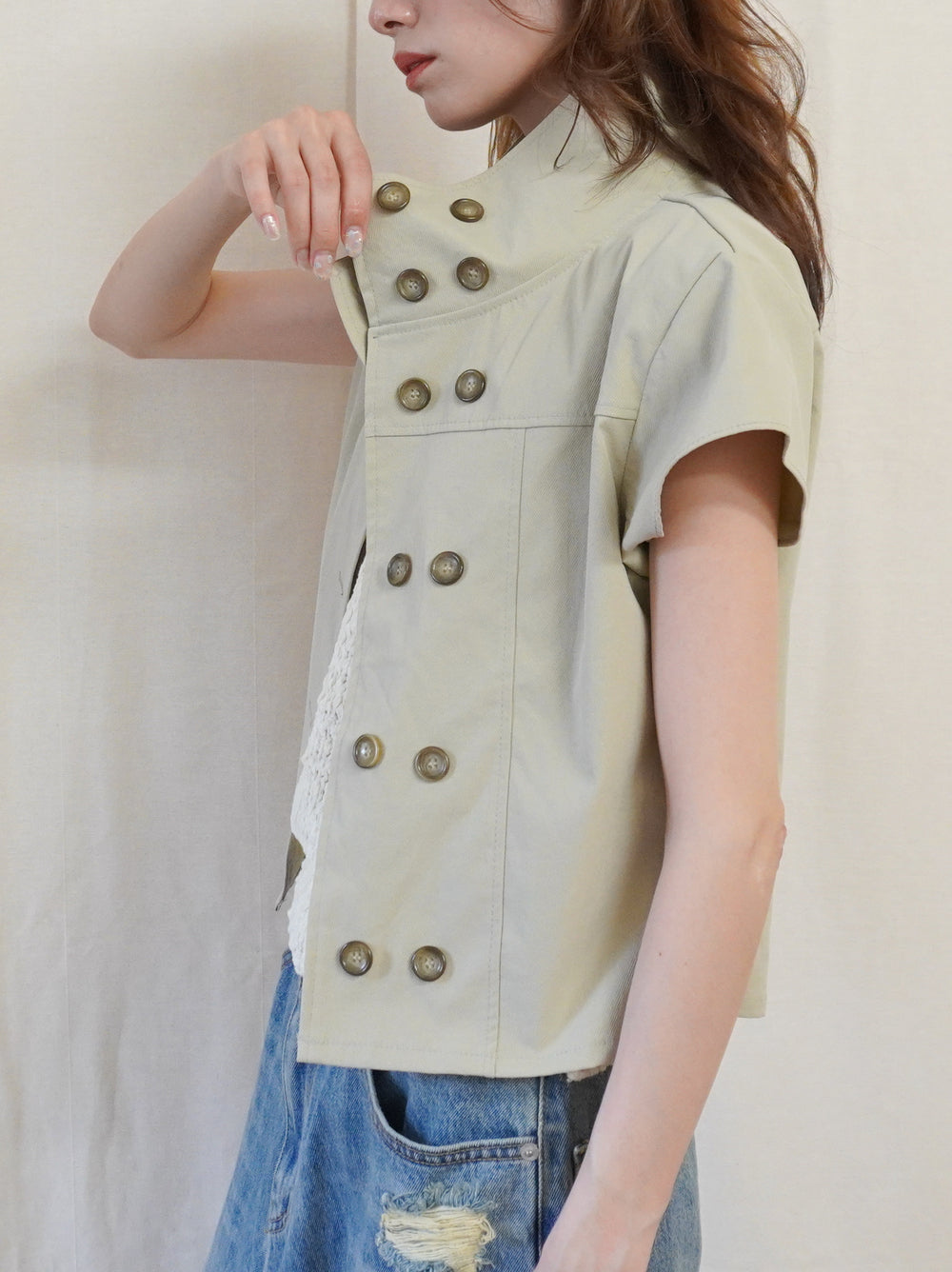 High-neck double button ショートジャケット