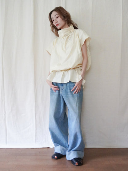 Drawstring Volume Kneck コットンシャツ