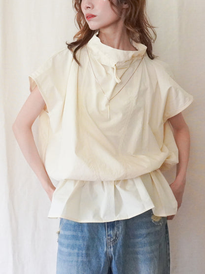 Drawstring Volume Kneck コットンシャツ