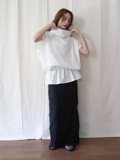 Drawstring Volume Kneck コットンシャツ