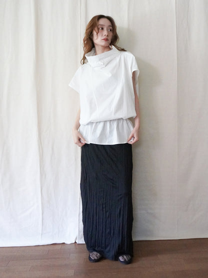Drawstring Volume Kneck コットンシャツ